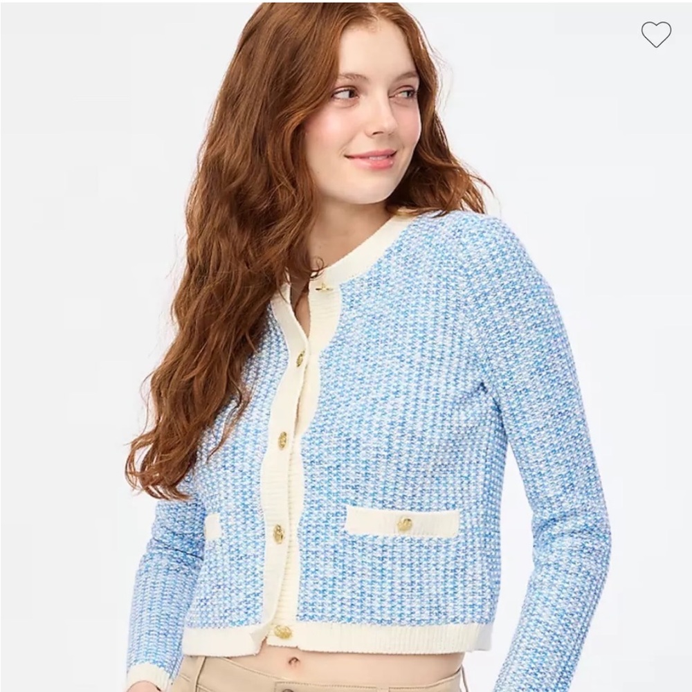 JCrew Popcorn-stitch lady jacket cardigan sweater, BLUE, Size Small